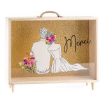 Urne en bois mallette couple mari�s bucolique fond or