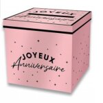 Urne carton cagnotte anniversaire 20cm rose