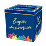 Urne carton cagnotte anniversaire tropical 20cm bleu turquoise ciel marine