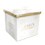 Urne joyeux anniversaire blanche et dore - dimensions : 20 x 20 x 20 cm