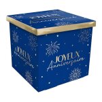 Urne joyeux anniversaire bleue et dore - dimensions : 20 x 20 x 20 cm