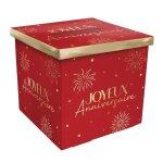 Urne joyeux anniversaire rouge et dore - dimensions : 20 x 20 x 20 cm