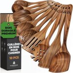 Ustensiles de cuisine bois - set de cuisine premium 10 pi�ces - mat�riau l�ger r�sistant � la chaleur ...
