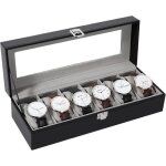 Uten boite  montre coffret rangementbote prsentoir montres avec 6 compartimentsavec couvercle en verre ...