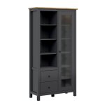 Vaisselier 1 porte 2 tiroirs petits - meubles - duck - 106 x 44 x 203cm - gris anthracite et bois