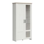 Vaisselier 2 portes petits - meubles - aksel - 102 x 43 x 201cm - blanc et bois