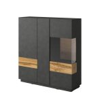 Vaisselier 3 portes petits - meubles - andrea - 130 x 40 x 139cm - gris anthracite et bois Vaisselier 3 portes petits - meubles - andrea - 130 x 40 x 139cm - gris anthracite et bois