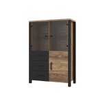 Vaisselier 3 portes 3 tiroirs petits - meubles - lyam - 101 x 43 x 146cm - bois et noir