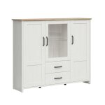Vaisselier 3 portes 2 tiroirs petits - meubles - aksel - 160 x 43 x 135cm - blanc et bois Vaisselier 3 portes 2 tiroirs petits - meubles - aksel - 160 x 43 x 135cm - blanc et bois