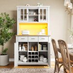 Vaisselier buffet de cuisine avec meubles hauts et vitrine eclairage led etagères réglables tiroir - ... Vaisselier buffet de cuisine avec meubles hauts et vitrine eclairage led etagères réglables tiroir - ...