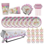 Vaisselle jetable licorne 57 pi�ces assiettes gobelets serviettes d�coration de f�te danniversaire r�ception ...