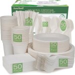 Vaisselle jetable - woopso - 400 pi�ces - fibre de canne � sucre - r�utilisable - pour 50 invit�s