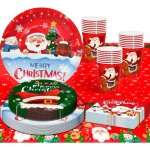 Vaisselle de no�l - woopso - 65 pi�ces - assiettes et serviettes en papier - design festif