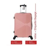 Valise cabine 55cm abs rigide jet rose + tiquette bagage offerte - 4 roues 360 - 2. 5kg - 39l ? adc