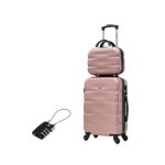 Valise cabine 55x35x25cm avec vanity valise celims aerowave abs cadenas 4 roues 360 rose gold