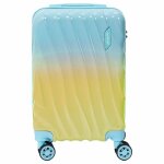 Valise cabine bicolore bleu et jaune 35l rigide en abs avec roues pivotantes 360� et cadenas s�curis� ...