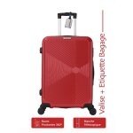 Valise grande taille 75cm abs jet rouge + �tiquette bagage - 4 roues 360 - 94l ? adc