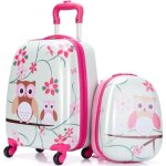 Valise trolley pour enfants - costway - motif hibou mignon - rose - abs - 4 roulettes