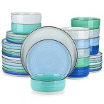 Vancasso bonita 36 pices assiettes service de table complet en cramique bordure de cils marron peinte ...
