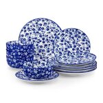 Vancasso service de table 12pcs gypsophile en porcelaine bleue et blanche avec ensemble assiette et bol ...