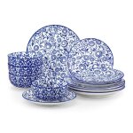 Vancasso service de table 12pcs tournesol en porcelaine bleue et blanche avec ensemble assiette et bol ...