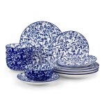 Vancasso service de table 12pcs vigne en porcelaine bleue et blanche avec ensemble assiette et bol - ...