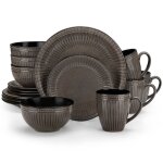Vancasso vaiselle eliga 16 pices assiettes service complet vernis ractif en relief 4 personnes - marron ...
