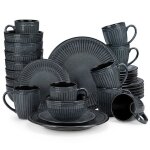 Vancasso vaiselle eliga 32 pices assiettes service complet vernis ractif en relief 8 personnes - gris ...