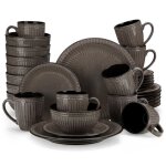 Vancasso vaiselle eliga 32 pices assiettes service complet vernis ractif en relief 8 personnes - marron ...