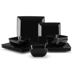 Vancasso vaisselle noir srie soho 12pcs couverts carrs en grs assiettes plates assiettes  dessert ...