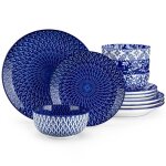 Vancasso vaisselle série selene 12 pcs en porcelaine bleue et blanche avec assiettes plates desserts ... Vancasso vaisselle série selene 12 pcs en porcelaine bleue et blanche avec assiettes plates desserts ...