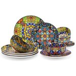 Vancasso vaisselle srie simi 12pcs service de table colore bohme avec assiettes plates desserts et ...