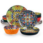 Vancasso vaisselle srie simi 16pcs service de table colore bohme avec assiettes plates desserts creuses ...
