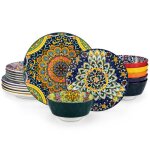 Vancasso vaisselle srie simi 18pcs service de table colore bohme avec assiettes plates desserts et ...