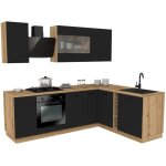 Vario - ensemble de meubles de cuisine d?angle ? 240 x 180 cm ? noir / chêne ? plan de travail inclus ... Vario - ensemble de meubles de cuisine d?angle ? 240 x 180 cm ? noir / chêne ? plan de travail inclus ...