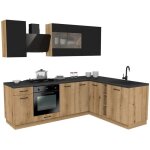 Vario ? ensemble de meubles de cuisine d?angle ? 240 x 180 cm ? noir / chêne ? plan de travail inclus ... Vario ? ensemble de meubles de cuisine d?angle ? 240 x 180 cm ? noir / chêne ? plan de travail inclus ...