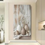 Vase botaniqueimpression sur toile vintage minimaliste modernedcor beige et blanc pour salon chambre ...