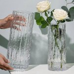 Vase cylindrique en verre transparent fait main 30 cm de haut pour composition florale (30 x 10 cm)