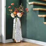 Vase dcoratif en verre - grand vase  poser au sol 68cm - vase fleurs haut argent gomtrique dcoration ...