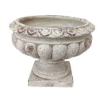 Vase mdicis jardin vasque style pierre bton blanc motif vieilli 22cm