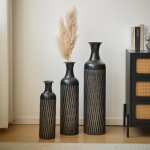 Vase noir du sol au plafond - 83 / 65 / 50cm de haut ensemble de vases en m�tal du sol au plafond 3 vases ...