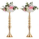 Vase or pour centre de table: 2 pices de 50cm de haut vases en metal fleur support bougeoir pour mariage ...