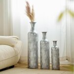 Vase de sol argent grand - 83 / 65 / 50cm vase de sol en mtal set 3 vases de sol rtro branche de pampa ...