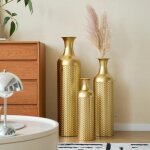 Vase de sol dor grand - 83 / 65 / 50cm de haut vase de sol en mtal vases de sol rtro branche de pampa ...