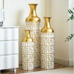 Vase de sol en or blanc grand - 83 / 65 / 50cm vase de sol en mtal haut ensemble 3 vases de sol pampas ...