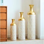 Vase de sol en or blanc grand - haut vase de sol en m�tal set 3 vases de sol r�tro branche de pampa vases ...