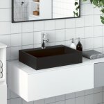 Vasque rectangulaire 50x38x11 cm en fonte min�rale noir mat ? � poser ou suspendre