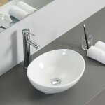 Vasque à poser en céramique ovale blanche lavabo en céramique salle de bain 41x34x11cm style moderne Vasque à poser en céramique ovale blanche lavabo en céramique salle de bain 41x34x11cm style moderne