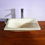 Vasque  poser rectangulaire en terrazzo 50x37 cm crme mouchet pour salle de bain