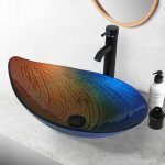 Vasque  poser avec robinetterie lavabo lave - mains vier pour salle de bain ovale 55 cm